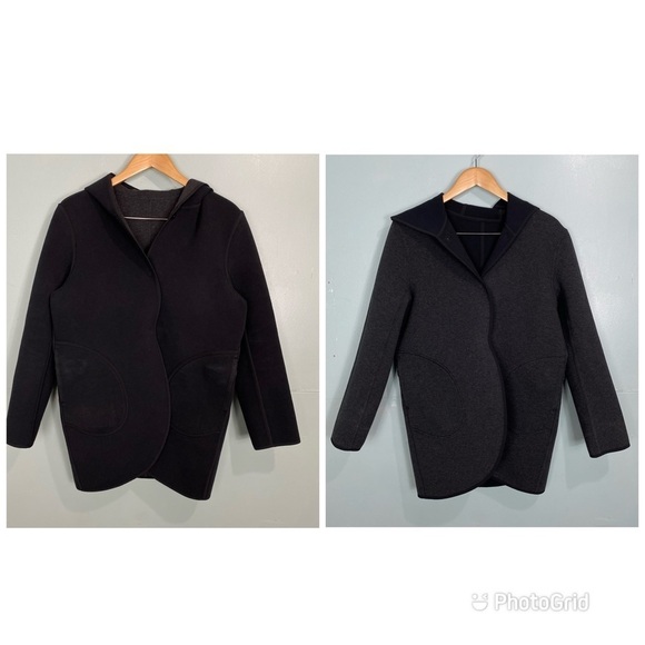 Lululemon‎ Urban Horizons Heathered Black Gray Reversible Jacket Sz M Hooded - Picture 1 of 16